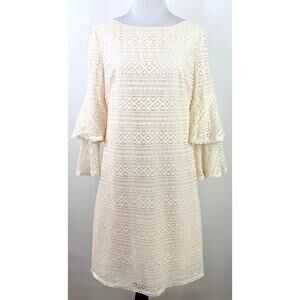 Eliza J Bell Sleeve Cream Sheath Shift Dress Size 6